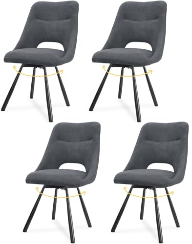 LEWE Esszimmerstühle drehbar 4er Set, 360° Drehstuhl, Kaschmir-Stoff | Ergonomischer Polsterstuhl mit Durchbrochene Rückenlehne, Breitere Sitzfläche, Armlos, für Esszimmer Wohnzimmer Schlafzimmer