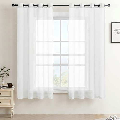 Gazal Vole White Voile Curtains for Living Room – Premium Anti-Wrinkle Eyelet Net Curtains, Semi-Sheer Privacy Panels for Bedroom, Bay Window & Patio Doors, Light Filtering Textured Drapes-55x63 inch