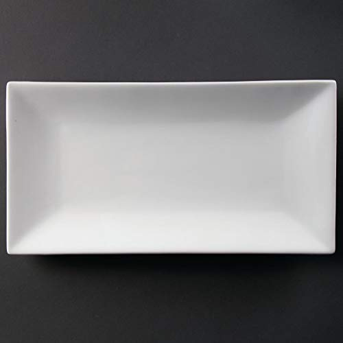 Olympia Whiteware Porcelain Rectangular Platter 380x200mm, White, 380mm | Strengthened rolled edges prevent chipping in busy venues, with oven, microwave, freezer and dishwasher-safe versatility.