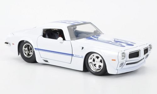 Pontiac Trans AM Tuning, weiss mit blauem Dekor, 1972, Modellauto, Fertigmodell, Jada 1:24