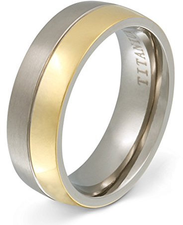 Wunderschöner Titanring, Ehering Verlobungsring mit gratis Lasergravur - Bicolor-50 (15,9)