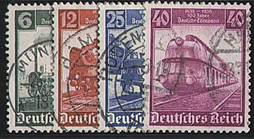 Goldhahn Deutsches Reich Nr. 580-583 gestempelt Eisenbahn 1935 Briefmarken für Sammler