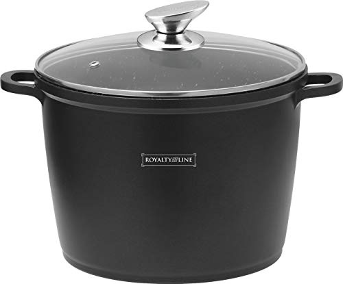 Royalty Line RL-ADM 24 - Casseruola profonda con rivestimento in marmo e coperchio in vetro, 28 cm, colore: Nero