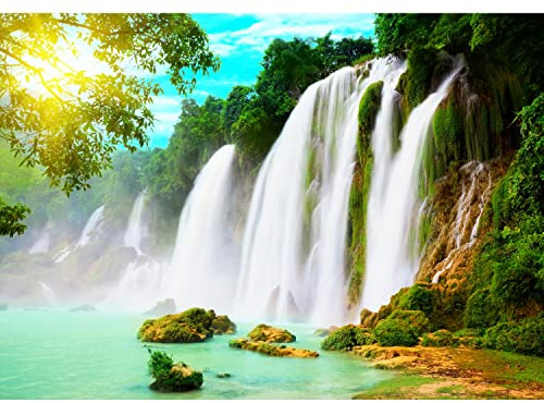 Runa Art Fototapeten 396 x 280 cm Wasserfall Natur - Vlies Wanddekoration Wohnzimmer Schlafzimmer - Deutsche Manufaktur - Grün Weiss 9006012b