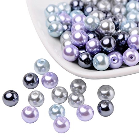 PandaHall 100pcs 8mm Perles Nacrees Perle de Verre Bracelet Perles Rondes pour Bijoux, Couleur Mixte, Trou 1mm