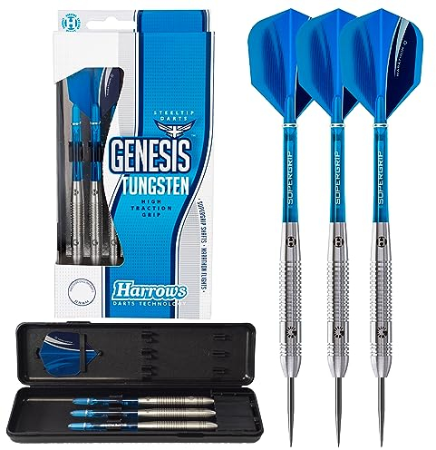 Harrows GENESIS Tungsten Steel Tip Darts 21g 22g 23g 24g 25g 26g High Traction Grip, Supergrip Shafts, Marathon Flights (21g)