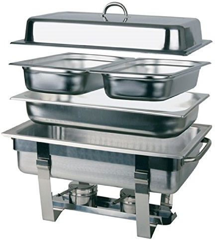 APS 11686 Chafing Dish Set - Profi-, 61 x 31cm, Edelstahl rostfrei inkl. GN-Behälter 1/1, 9 ltr., + 2x GN-Behälter 1/2, 3,5 ltr. 2 Brennpastenbehälter, im Farbkarton
