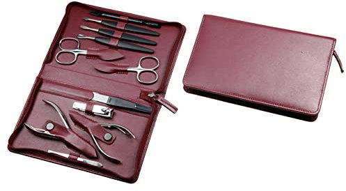 Sonnenschein by Hans Kniebes - 11-tlg. Manicure-Etui – Nagelschere, Hautschere, Nagelzangen, Pinzette, Feile, Knipser – Maniküre-Etui aus Nappa-Lammleder bordeaux