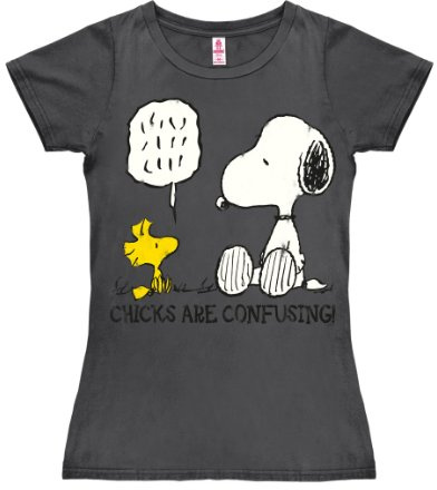 Logoshirt® Peanuts Chicks Are Confusing T-Shirt Damen | Snoopy und Woodstock-Motiv, lustiges Comic T-Shirt, lizenziertes Originaldesign, bedruckt, weiche Baumwolle, für Peanuts-Fans