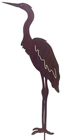 Gartenstecker Reiher -Stahl mit Edelrost- -gute Qualität, frostsicher, Gesamthöhe ca. 100 cm, Höhe-Figur 71 cm, stabile Ausführung, witterungsbeständig