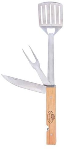 Esschert Design BBQ Multitool aus Edelstahl, Eschenholz und Leder, 8,4 x 5,0 x 49,5 cm
