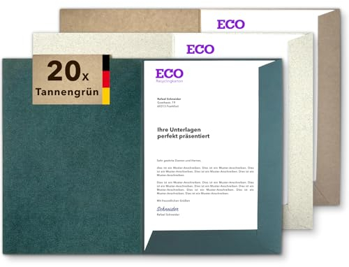 Präsentationsmappe A4 Tannengrün (20 Stück) - rauer ECO Recycling-Karton - direkt vom Hersteller STRATAG - vielseitig einsetzbar für Ihre Angebote, Exposés, Projekte oder Geschäftsberichte