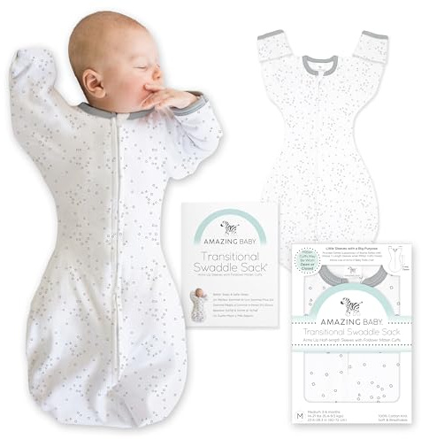 Amazing Baby Transitional Swaddle Sack, Baby Swaddles for Newborn with Arms Up Half-Length Sleeves & Mitten Cuffs, Sleep Sack Wearable Blanket, S (2.7-6.4 kg), 0-3 months, Confetti