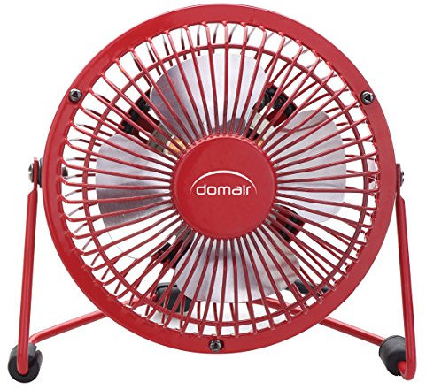 DOMAIR MFRO - Mini Ventilateur de Table - port USB et prise courant - 1 vitesse - 4 Watts et 15 Watts - Débit d'air 285 m3/h - inclinable à 90 ° - Rouge