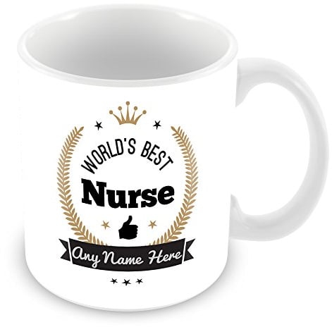World's Best Nurse Personalised Mug Gift - Customise Cup with Name - Gold