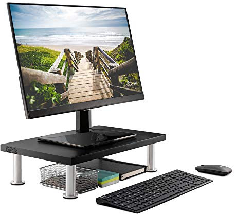 The Office Oasis Computer-Monitorständer, massiver Bambus, unterstützt 45,4 kg, Schwarz