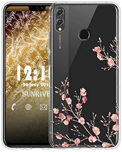 Sunrive Für Honor 8X Hülle Silikon, Transparent Handyhülle Luftkissen Schutzhülle Etui Case für Huawei Honor 8X(TPU Blume)+Gratis Universal Eingabestift