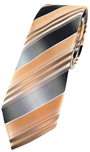 TigerTie - schmale Designer Krawatte in lachs orange silber anthrazit grau gestreift