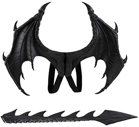 Amosfun Drachenflügel und Halloween Drache Kostüm Set Verschönern Spiel-Requisiten für Kinder Halloween Karneval