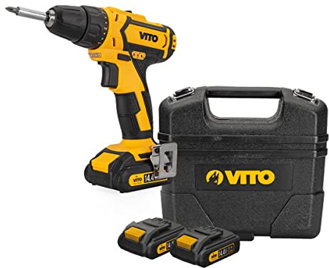 VITO VIBSFL144A Taladro atornillador sin cable, bateria 14,4V, 2 velocidades, velocidad rotación en vacío 0-400 y 0-1300rpm