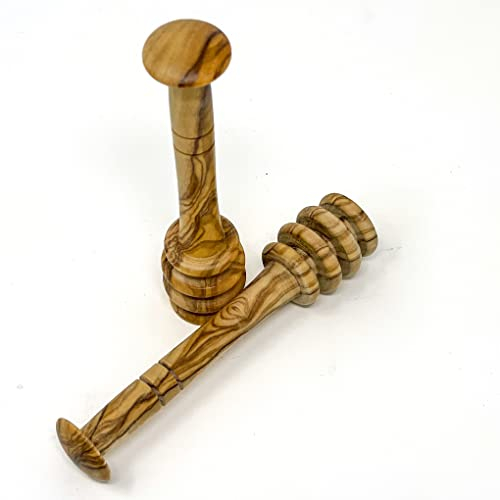 Ezo.Home Lot de 2 cuillères à miel en bois d'olivier - 10 cm chacune - Marron - Cylindrique - Solide