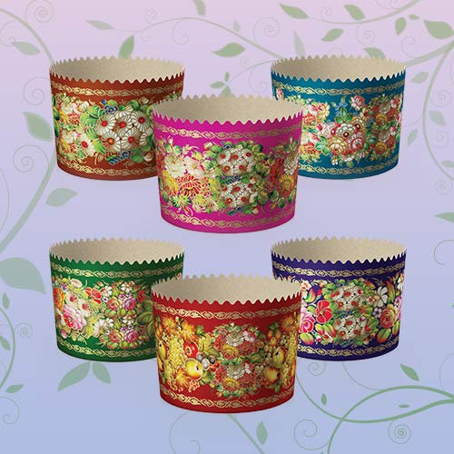 6pcs Baking Paper Molds for Easter Bread Cakes Panettone Paska Kulich (Zhostovo, 110 * 85 mm (Diameter*Height))
