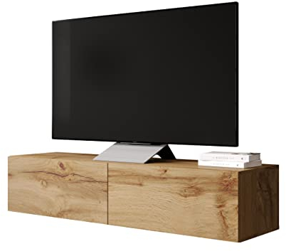 Mirjan24 TV Schrank Vigo, Fernsehschrank, TV Lowboard mit Grifflose Öffnen, Hängeschrank Hochglanz Matt Wohnwand (Länge: 140 cm, Wotan)