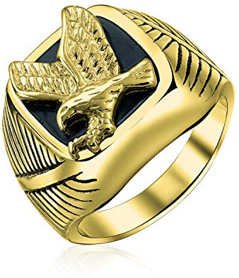 Bling Jewelry Mens Large Statement Black Patriotic Usa Flying American Bald Eagle Square Signet Ring Für Männer Vergoldet Silber Ton Edelstahl