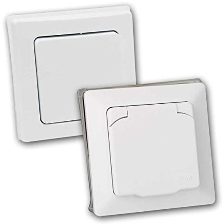 Schalter + Steckdosen Set Feuchtraum XS, weiß, 2-teilig, IP44, Schalterserie Milos, Unterputz