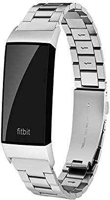 Ayeger Ultradünnes Armband, kompatibel mit Fitbit Charge 4/Charge 3/3 SE, Edelstahl-Bänder, Damen und Herren, leicht, größer, kleiner, verstellbarer Größe, Ersatzband (Silber)