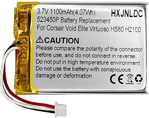 3.7V 523450P 1100mah Batterie au Lithium Rechargeable pour Corsair Void Elite RGB Corsair Virtuoso RGB Corsair HS80 Corsair Void Corsair Void Pro Corsair Void Pro RGB SE H2100 Casque sans Fil