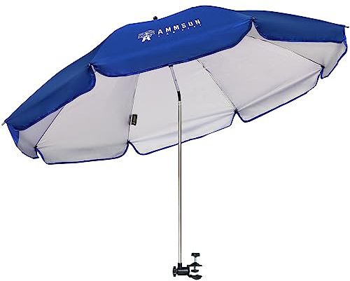 AMMSUN XL Chair Umbrella with Universal Clamp Adjustable 47 inches and 360-degree Swivel UPF 50+, Portable Clamp on Camping or Beach Chair, Stroller, Wheelchair, Golf cart, Blue, Large-sized