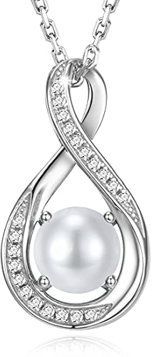 GEMLANTO 925 Sterling Silber Perle Kette Juni Geburtsstein Halsketten für Frauen Infinity Zierliche Geburtstag Jubiläum Schmuck Geschenke für Sie 40+5cm