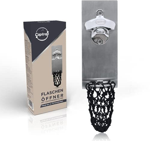 Captrap Flaschenöffner Wand Lustig mit Kronkorken Sammler - lustiges Bier Geschenk für Männer fängt bis zu 70 Kronkorken - Edelstahl Bieröffner mit Magnet Wandmontage
