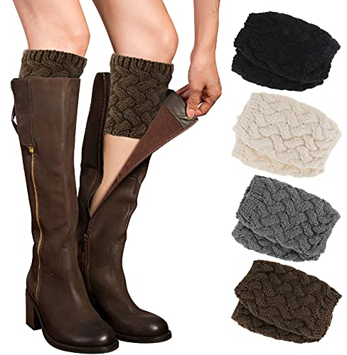 PHOGARY 4 Paare Stulpen Damen Winter Beinwärmer, Stricken Häkelarbeit Kurze Knopf Leg Warmers Mädchen Stiefel Boot Abdeckung für Winterwärmer (Stil D)