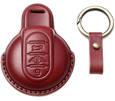 HIBEYO Étui de Protection pour clé de Voiture - en Cuir de Vachette - pour Mini Cooper One Clubman F56 F54 F55 F57 F60 - Rouge