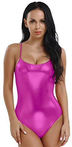 Freebily Justaucorps Danse Classique Femme Body String Cuir sans Manches Taille Haute Mode Maillot de Bain 1 Pièce Leotard Ballet Jumpsuit High Cut Clubwear Y Rose S