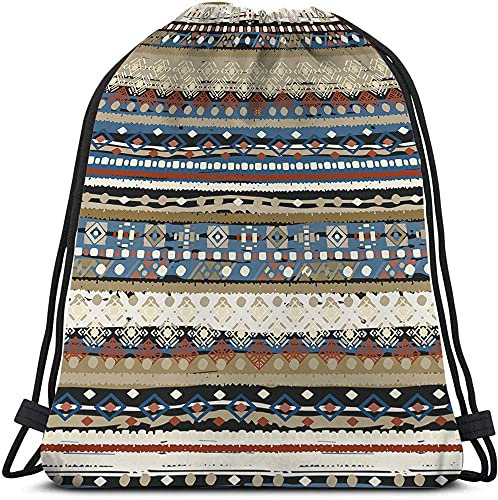 Hdadwy Bohemian Retro Stripes Kordelzug Rucksack Tasche Boho Design Tribal Print Ikat Ethnic Pattern Rustikaler Sport Gym Sack