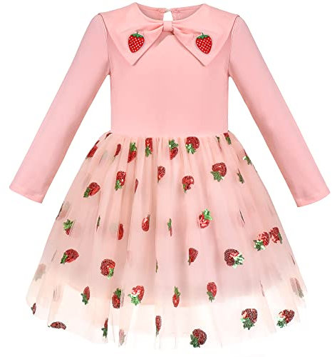 Sunny Fashion Robe Fille Rose Fraise Sequin Jupe Appliqué Arc Manche Longue 4 Ans