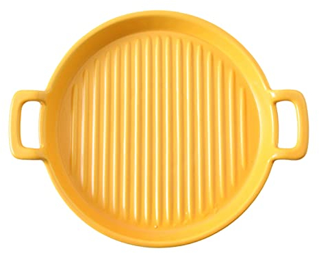 8 Inch Ceramic Oven Dishes with Handle, Round Baking Dishes for Pies, Tarts, Quiches, Casseroles and More (Yellow)