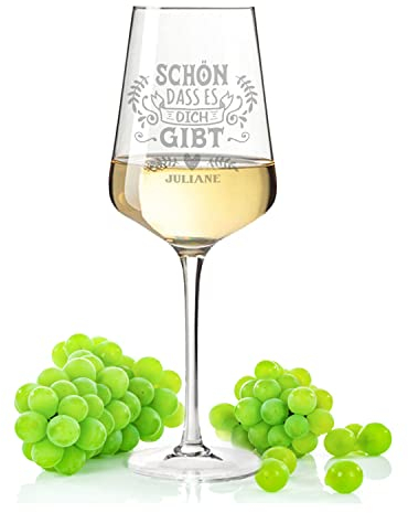 GRAVURZEILE Leonardo Puccini Weinglas - Schön dass es dich gibt - graviert mit Wunschnamen - Geschenk für Sie & Ihn - Geschenk zur Hochzeit, Verlobung, Jahrestag & Valentinstag