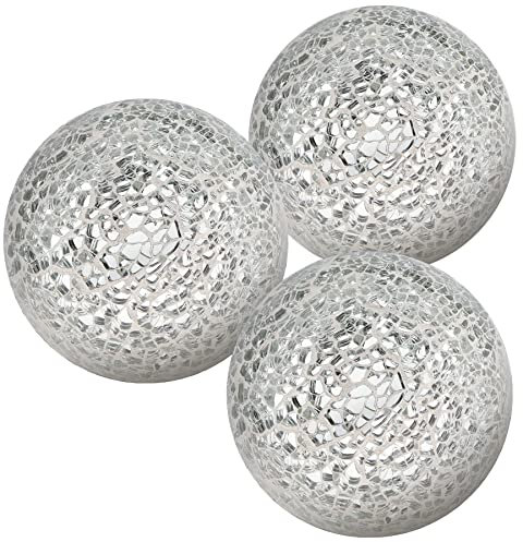 Kepfire Runden Glas Kugeln3 Stück /8cm Spiegelglaskugel Mosaikkugeln Knistern Bälle Satz Weihnachten Gruppe Dekorativ - Silber