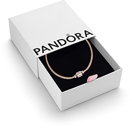 PANDORA Timeless Women's 14k Rose Gold-Plated Mesh Bracelet for Charms, Size 18, With Gift Box