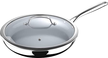MasterPro ARGENT 3, Cacerola de 30 cm con tapa, Acero inoxidable, Revestimiento cerámico ILAG, Mango Cool Touch, Sin PFOA/PTFE, Apta para todas las placas de cocción