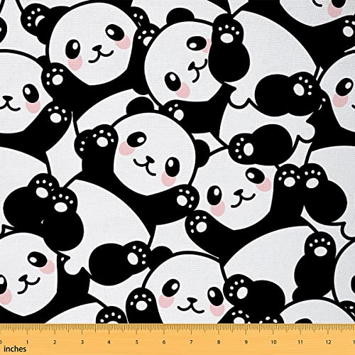 Panda Stoff Meterware Kawaii niedlicher Panda Dekostoff zum Quilten Nähen schwarz weißer Panda Polsterstoff Cartoon Riesenpanda Stoff für Kinderkleidung DIY 92 x 150 (HxB) Schwarz Weiß