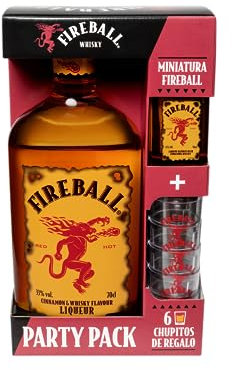 Fireball Botella de 0,7L, incluye 6 chupitos de plástico y una miniatura de Fireball