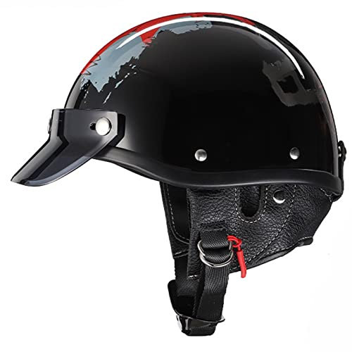 Casque Moto Demi-Jet Vintage Casque Moto Bols,Dot/ECE Homologué ​Adulte Retro Casque Moto Jet avec Visière,pour Homme Et Femme Casque Demi-Jet Toutes Les Saisons F,S=55-56cm
