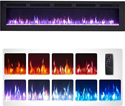 FlameKo Wilton 70/178cm Electric Fireplace, Wall Mounted, Recessed, 9 Colour Flame Effect, Media Wall Compatible, 900W - 1800W Heater, Remote Control