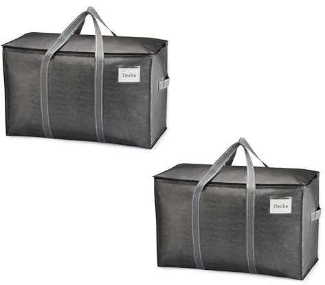 VENO 102 Liter Große Aufbewahrungstasche, Aufbewahrungsbox mit Deckel, Starke Griffe Umzugstaschen mit Reißverschlüssen, Alternative Umzugskartons, Faltbare Kleideraufbewahrung (Grau, 2er Pack)
