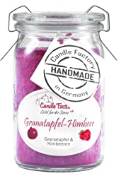 Candle Factory Baby Jumbo Duftkerze aus pflanzlichem Stearin im hitzebeständigen Glas der Marke Weck®, bis zu 20h Brennzeit, Duft: Granatapfel-Himbeer